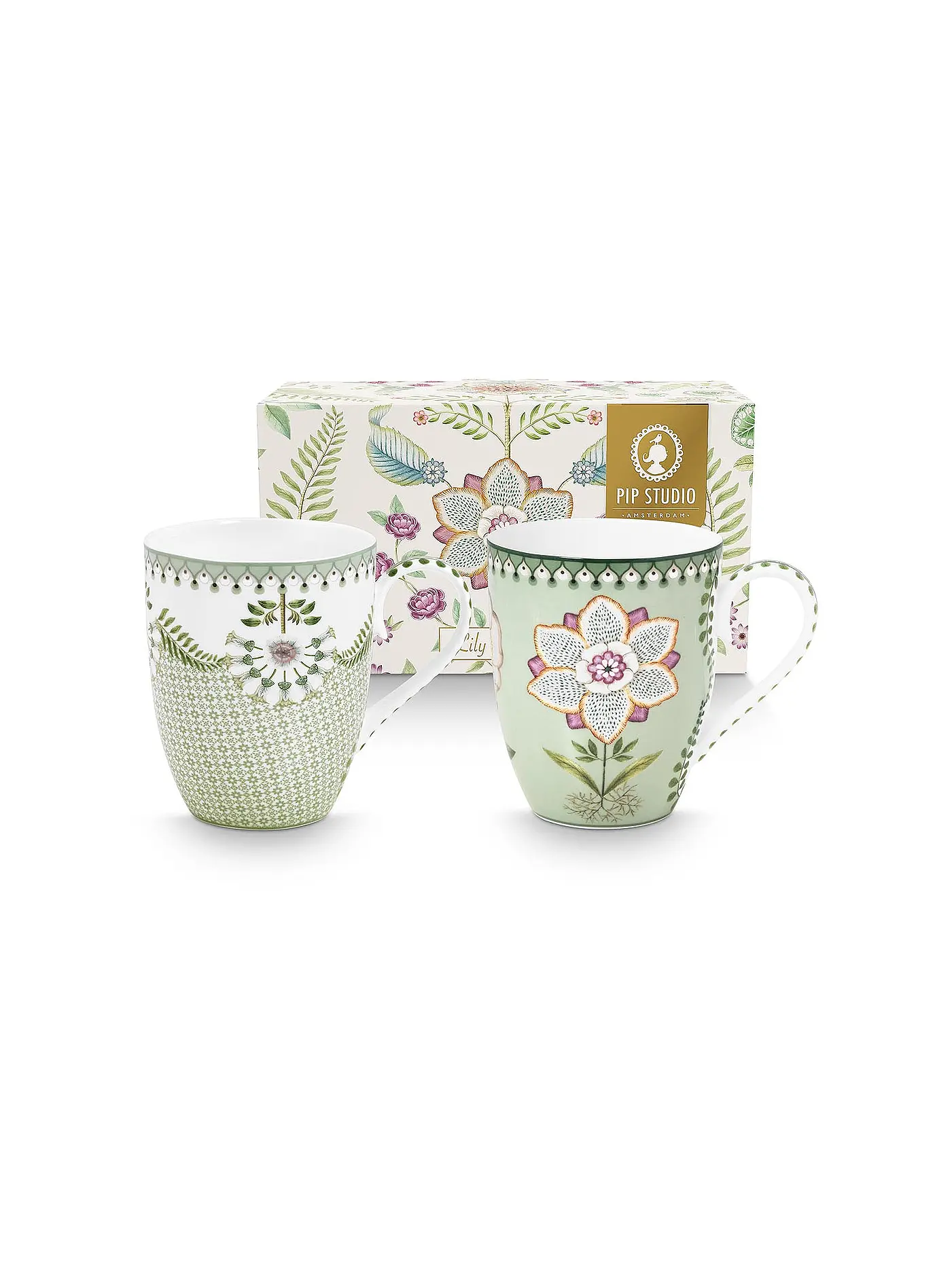 PIP STUDIO | Henkelbecher 2er Set Large LILY & LOTUS 350ml Light Green | 